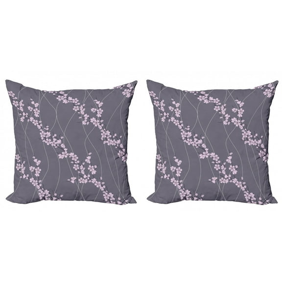Ambesonne Floral Throw Pillow Cover 2 Pack, Japanese Sakura, 16", Taupe Pale Pink