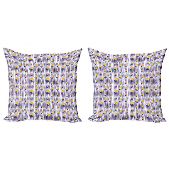 Ambesonne Floral Throw Pillow Cover 2 Pack, Chrysanthemum Pattern, 18", Indigo Earth Yellow
