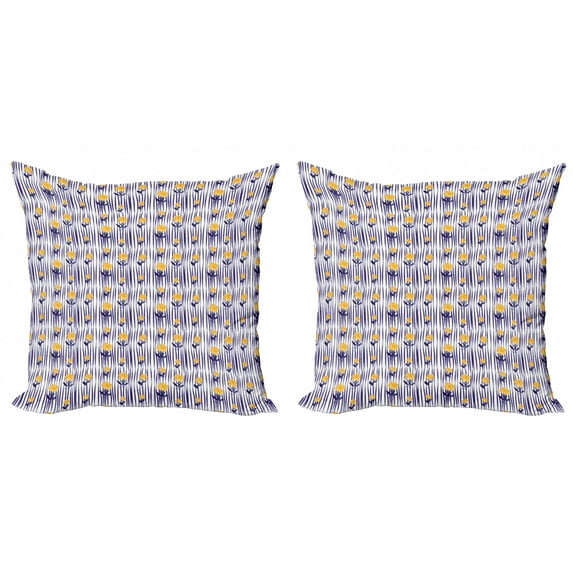 Ambesonne Floral Throw Pillow Cover 2 Pack, Chrysanthemum Pattern, 16", Indigo Earth Yellow