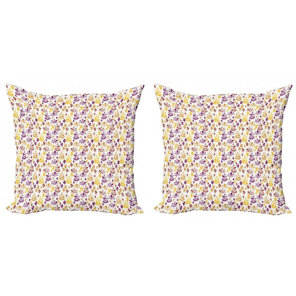 Ambesonne Floral Throw Pillow Cover 2 Pack, Ear of Wheat and Leaves, 24", Earth Yellow Purple