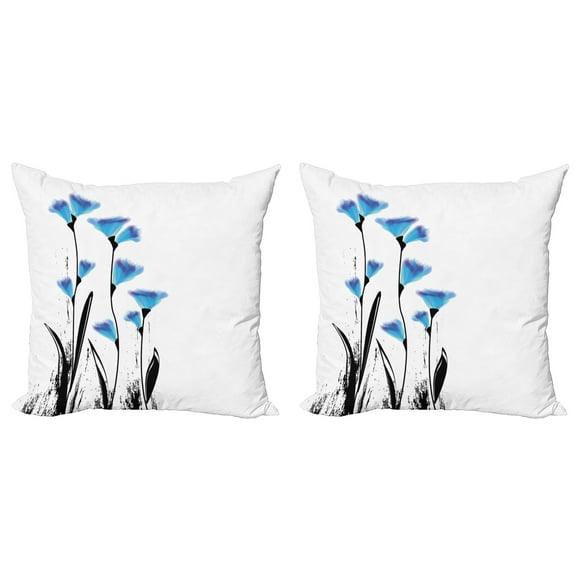 Ambesonne Floral Throw Pillow Cover 2 Pack, Flowers Tulips in Ombre, 16", Charcoal Grey Sky Blue