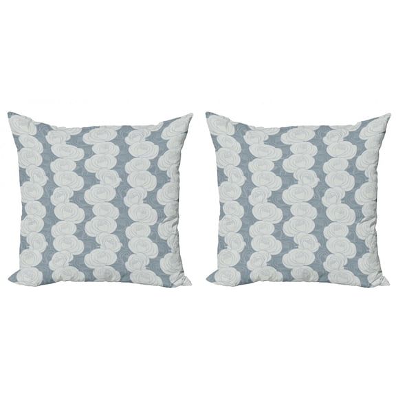Floral Throw Pillow Cushion Cover Pack of 2, Vertically Arranged Hazy Tone Rose Silhouettes, Zippered Double-Side Digital Print, 4 Sizes, Blue Grey Grey, by Ambesonne