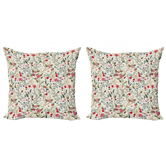 Ambesonne Floral Throw Pillow Cover 2 Pack, Birds Roses Polka Dots, 20", Multicolor