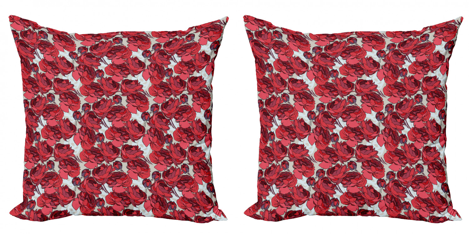 Ambesonne Floral Throw Pillow Cover 2 Pack, Vibrant Roses Bouquet, 20", Purple Pink Red - image 1 of 2