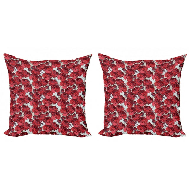 Ambesonne Floral Throw Pillow Cover 2 Pack, Vibrant Roses Bouquet, 20", Purple Pink Red