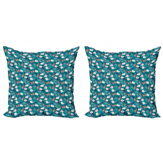 Ambesonne Floral Throw Pillow Cover 2 Pack, Floral and Butterflies Art, 24", Multicolor