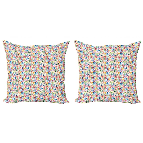 Ambesonne Floral Throw Pillow Cover 2 Pack, Tulips Roses and Pansies, 20", Multicolor