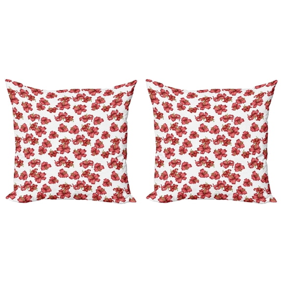 Ambesonne Floral Throw Pillow Cover 2 Pack, Vintage Style Lily Flowers, 18", Olive Green Vermilion