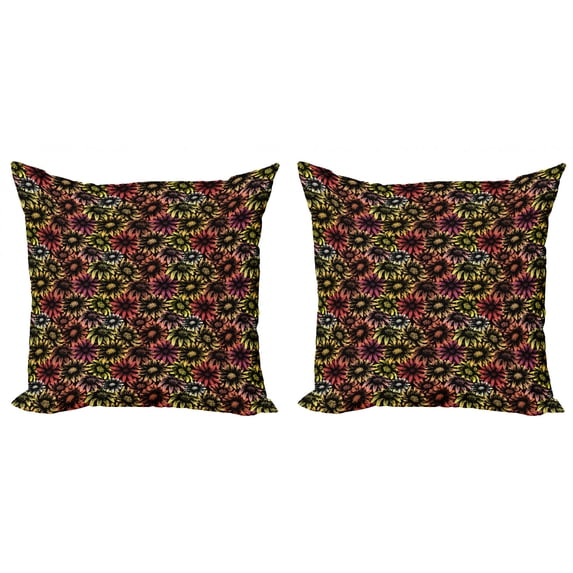 Ambesonne Floral Throw Pillow Cover 2 Pack, Vintage Daisy Sunflower, 24", Multicolor