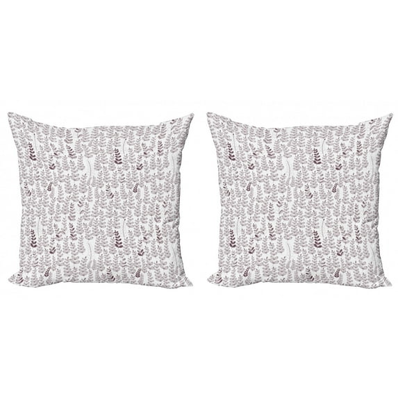 Floral Throw Pillow Cushion Cover Pack of 2, Vintage Retro Leaf and Branch Hand-drawn Striped Motif, Zippered Double-Side Digital Print, 4 Sizes, Eggplant and White, by Ambesonne