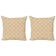 Ambesonne Floral Throw Pillow Cover 2 Pack, Vintage Lily Flowers, 24", Tan Peach and Off White