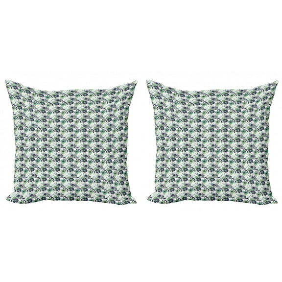 Floral Throw Pillow Cushion Cover Pack of 2, Vintage Style Flowers Arrangement and Polka Dots Romantic Feels, Zippered Double-Side Digital Print, 4 Sizes, Sea Green Dark Indigo, by Ambesonne