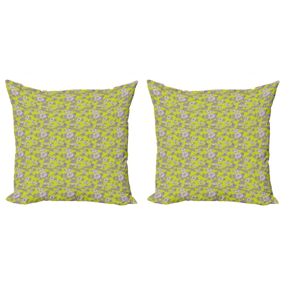Floral Throw Pillow Cushion Cover Pack of 2, Vintage Style Romantic Garden of Dog Roses in Pastel Colors, Zippered Double-Side Digital Print, 4 Sizes, Yellow Green Pale Mauve, by Ambesonne