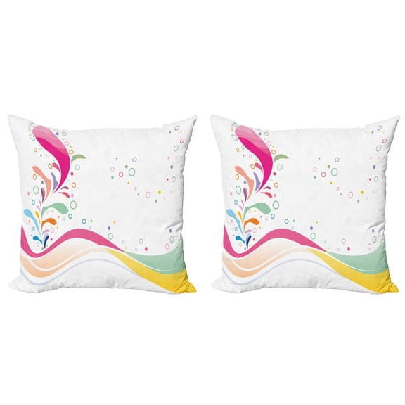 Ambesonne Floral Throw Pillow Cover 2 Pack, Vivid Bubbles Dots, 24", Multicolor