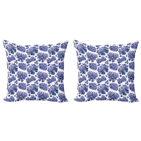 Ambesonne Floral Throw Pillow Cover 2 Pack, Watercolor Chinese Art, 18", Violet Blue Lavender