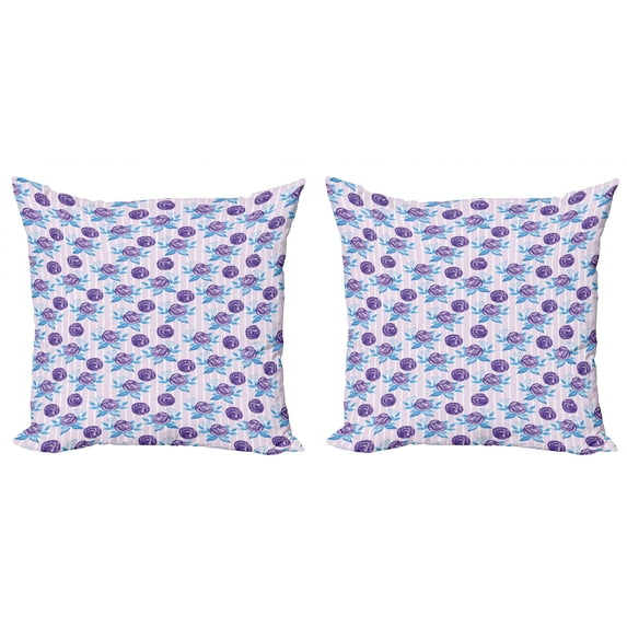 Ambesonne Floral Throw Pillow Cover 2 Pack, Abstract Roses on Stripes, 20", Pale Pink Sky Blue