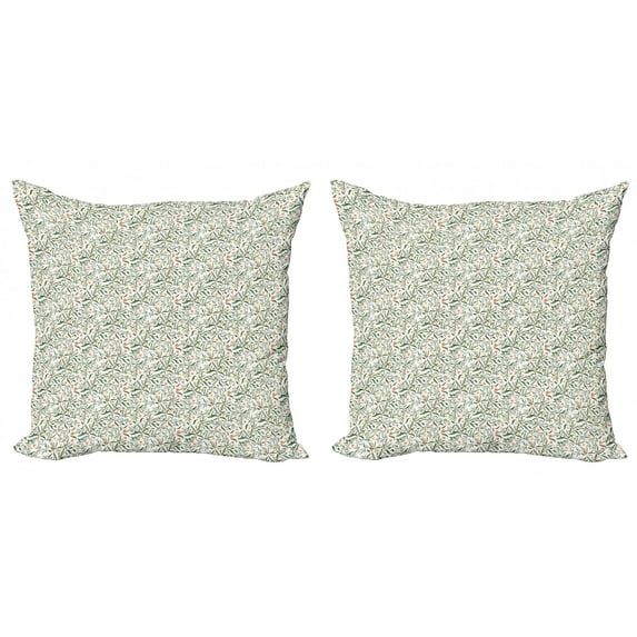 Ambesonne Floral Throw Pillow Cover 2 Pack, Watercolor Spring Garden, 16", Orange Yellow and Green