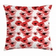 thumbnail image 1 of Floral Throw Pillow Cushion Cover, Poppies Retro Halftone Effect Fertility and Eternal Life Symbols Vintage, Decorative Square Accent Pillow Case, 16 X 16 Inches, Vermilion Black White, by Ambesonne, 1 of 2