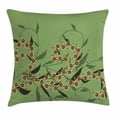 thumbnail image 1 of Floral Throw Pillow Cushion Cover, Retro Blooming Graphic Spring Flowers on Curvy Branches Botanical Garden Theme, Decorative Square Accent Pillow Case, 24 X 24 Inches, Olive Green Red, by Ambesonne, 1 of 2