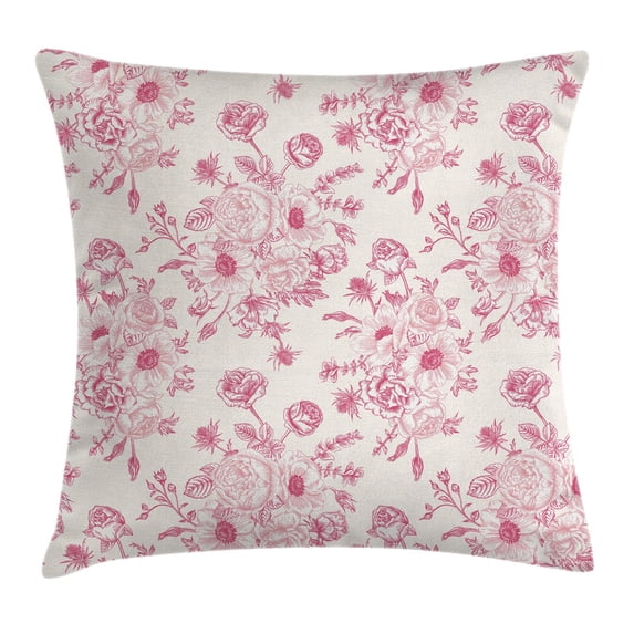 Floral Throw Pillow Cushion Cover, Romantic Rose Flower Bouquet Blooms in Soft Pastel Tones Botanical Rococo Design, Decorative Square Accent Pillow Case, 16 X 16 Inches, Light Pink, by Ambesonne