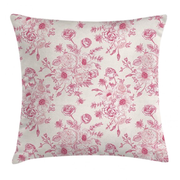 Floral Throw Pillow Cushion Cover, Romantic Rose Flower Bouquet Blooms in Soft Pastel Tones Botanical Rococo Design, Decorative Square Accent Pillow Case, 16 X 16 Inches, Light Pink, by Ambesonne
