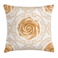 thumbnail image 1 of Floral Throw Pillow Cushion Cover, Rose Florets with Classic Golden Lace Authentic Feminine Retro Oriental Motif, Decorative Square Accent Pillow Case, 16 X 16 Inches, Sand Brown White, by Ambesonne, 1 of 2