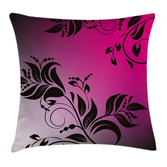 Floral Throw Pillow Cushion Cover, Swirled Victorian Branch Backdrop in Dark Tone Elegance Shabby Chic Vintage Print, Decorative Square Accent Pillow Case, 16 X 16 Inches, Magenta Black, by Ambesonne
