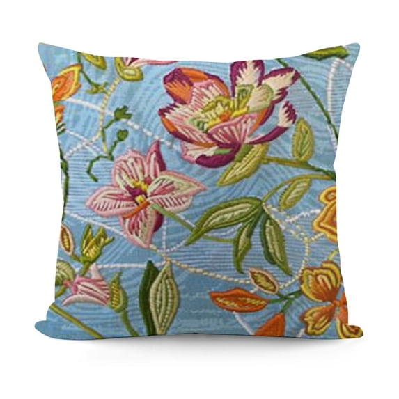 Floral Throw Pillow Cushion Cover, Tiger Lily in Retro Vibrant Colors Essence Buds Florets Picture, Decorative Square Accent Pillow Case,  Yellow Sky