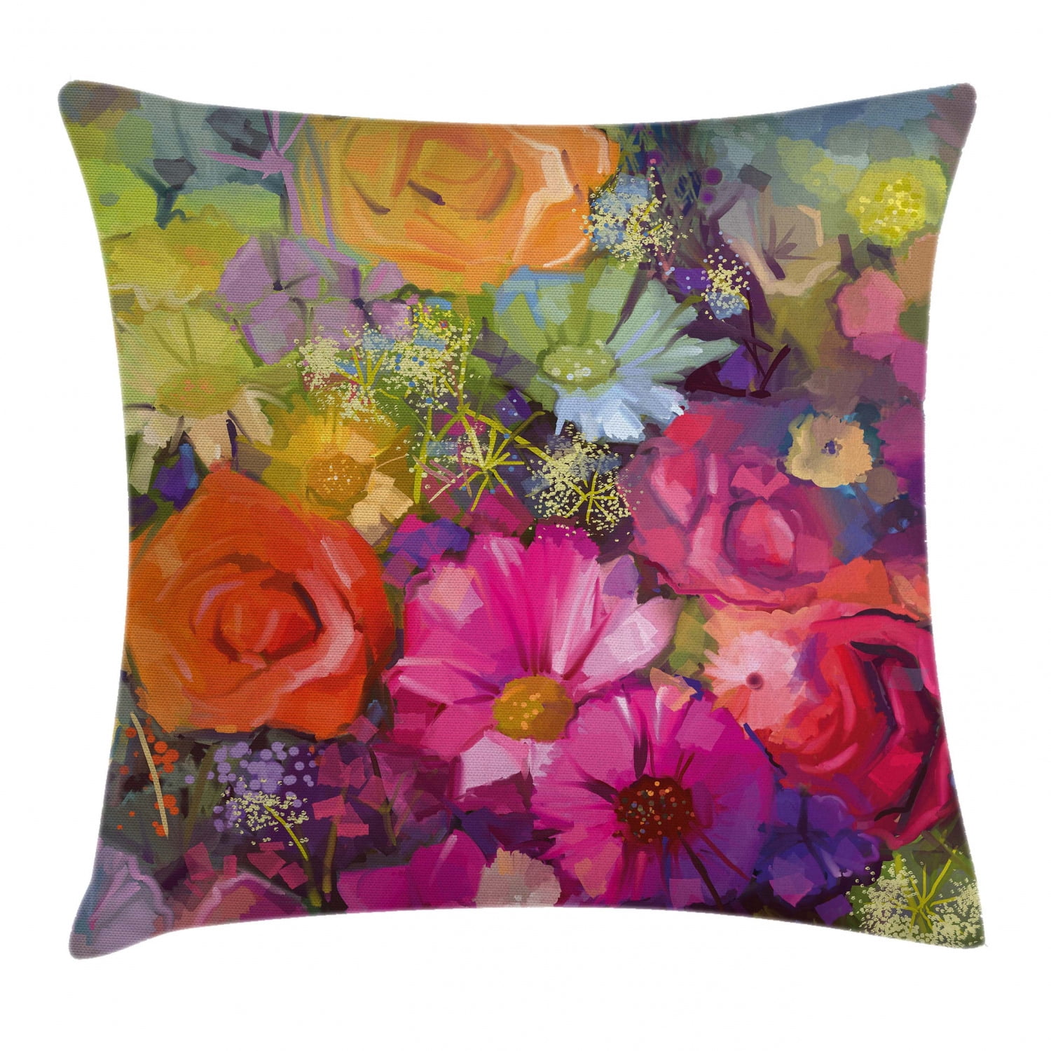 Vibrant Floral Multicolor Polyester Square Throw Pillow