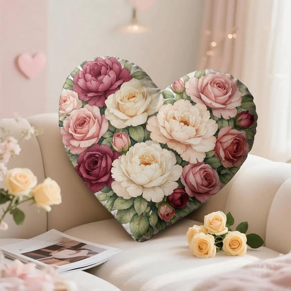 Floral Throw Pillows, Heart Shaped Decorative Pillows for Couch and Bed, Soft Bohemian Home Decor, Romantic Accent Pillows for Valentine's Day Gifts(H)