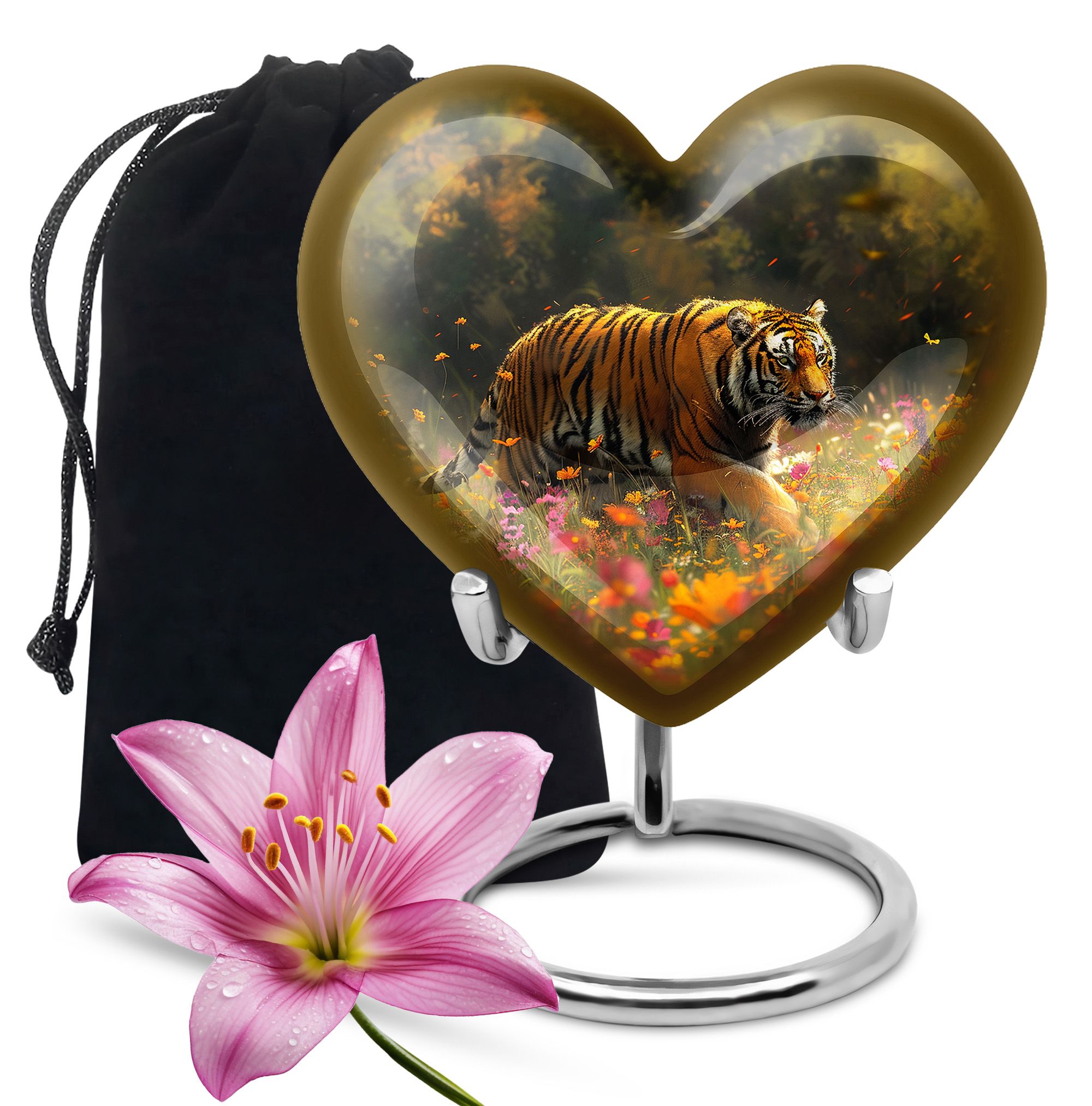 Floral Tiger Cremation Urn For Human Ashes, Large Heart Urns For Human Ashes Adult Male, Burial Urns For Adult Human Ashes, Heart Urn, Decorative Urn, Ash Holders For Human Ashes 8 Inch