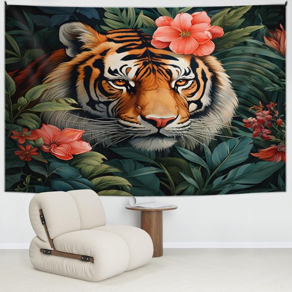 Floral The Tiger Tapestry Hanging Art Decor for Bedroom Cute Tapestries Aesthetic Wall Blanket Hung for Bedroom Dorm Living Room Multicolor 30" X 40" Gifts Ready Wall-Carpet With Hooks