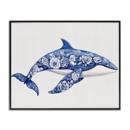 Floral Toile Whale Black Framed Giclee Art, design by Lettered and Lined