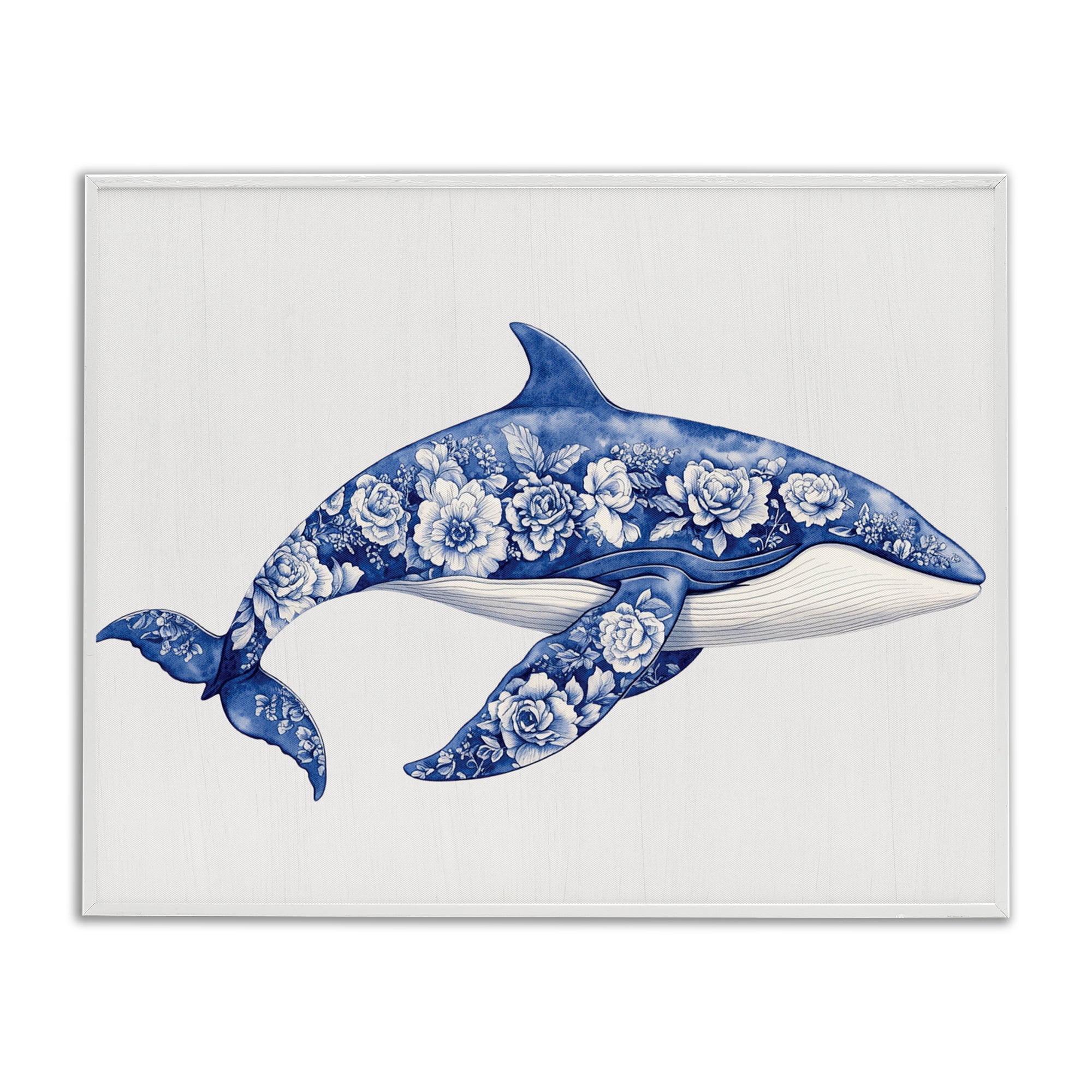 Floral Toile Whale White Framed Giclee Art, design by Lettered and Lined