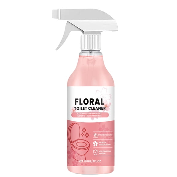Floral Toilet Cleaner, 120ml Spray Bottle, Strong Descaling and Deodorizing Formula with Long-Lasting Cherry Blossom Scent for Bathroom Hygiene
