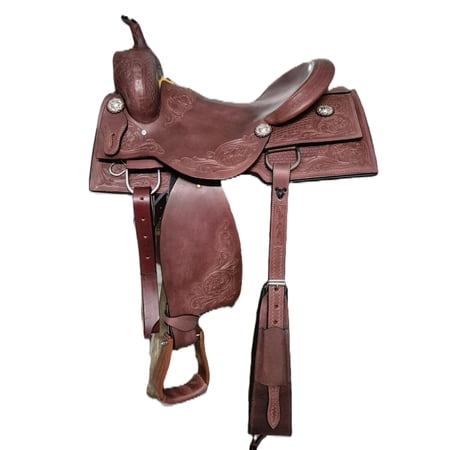 Floral Tooled Western Saddle – Premium Leather, Deep Seat, Heavy-Duty Ranch & Trail Horse Saddle