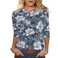 thumbnail image 1 of Floral Tops T-shirts for Women Graphic Print 3/4 Length Sleeve Tops Crewneck Casual Base Tee Summer Clothes (XL, Navy 01), 1 of 5
