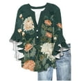 thumbnail image 1 of Floral Tops for Women Summer Peplum 3/4 Sleeve Tops Henley Neck Shirts 2025 Trendy Casual Boho Blouses Lounge Ruffle Sleeve Tee Shirts Relaxed Fit Blouses Holiday Beach Clothes, 1 of 5