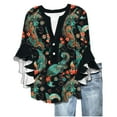 thumbnail image 1 of Floral Tops for Women Summer Peplum 3/4 Sleeve Tops Henley Neck Shirts 2025 Trendy Casual Boho Blouses Lounge Ruffle Sleeve Tee Shirts Relaxed Fit Blouses Holiday Beach Clothes, 1 of 5