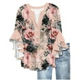 thumbnail image 1 of Floral Tops for Women Summer Peplum 3/4 Sleeve Tops Henley Neck Shirts 2025 Trendy Casual Boho Blouses Lounge Ruffle Sleeve Tee Shirts Relaxed Fit Blouses Holiday Beach Clothes, 1 of 5
