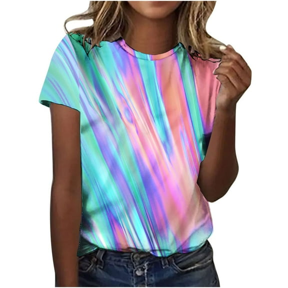 Floral Tops for Women Summer Short Sleeve Crew Neck T Shirts Graphic Printed Casual Tees Loose Fit Tshirts (L, Blue #2)