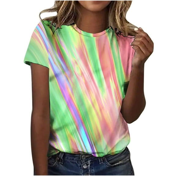 Floral Tops for Women Summer Short Sleeve Crew Neck T Shirts Graphic Printed Casual Tees Loose Fit Tshirts (XL, Green #1)