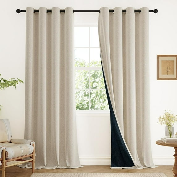 Floral Total Blackout Thermal Insulated Curtains for Bedroom Living Room 84 Inch Length 2 Panels Set, Grommet Floral Embossed Pattern Textured Room Darkening Drape, 52W x 84L, Beige