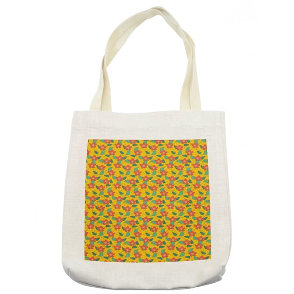 Floral Tote Bag, Flowering Meadow Retro Cottage Cabin Yard Pattern Countryside Theme, Cloth Linen Reusable Bag for Shopping Books Beach and More, 16.5" X 14", Cream, by Ambesonne
