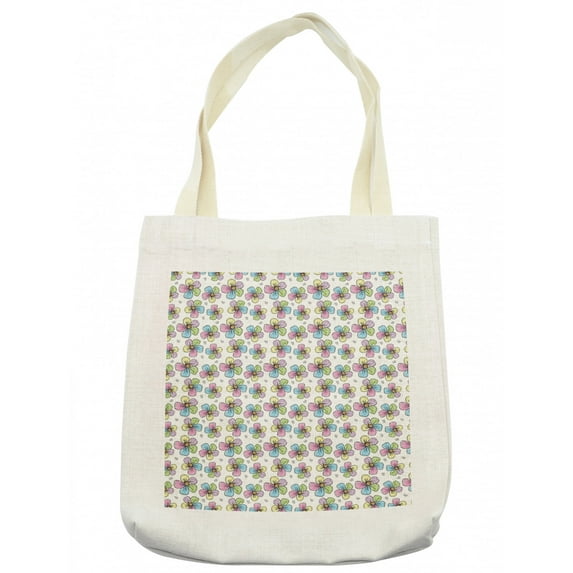 Floral Tote Bag, Hand Drawn Sketches of Flower Motifs Scribbled Petals Blossoming Garden Artwork, Cloth Linen Reusable Bag for Shopping Books Beach and More, 16.5" X 14", Cream, by Ambesonne