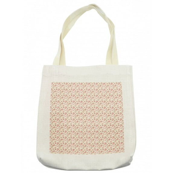Floral Tote Bag, Hazy Doodle Style Blossoming Flowers Vintage Style Garden Artwork, Cloth Linen Reusable Bag for Shopping Books Beach and More, 16.5" X 14", Cream, by Ambesonne