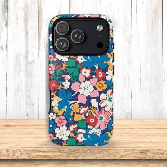 Floral Tough Phone Case for iPhone, Colorful Ditsy Flower Dual-Layer Protective Cover with Raised Camera Edges