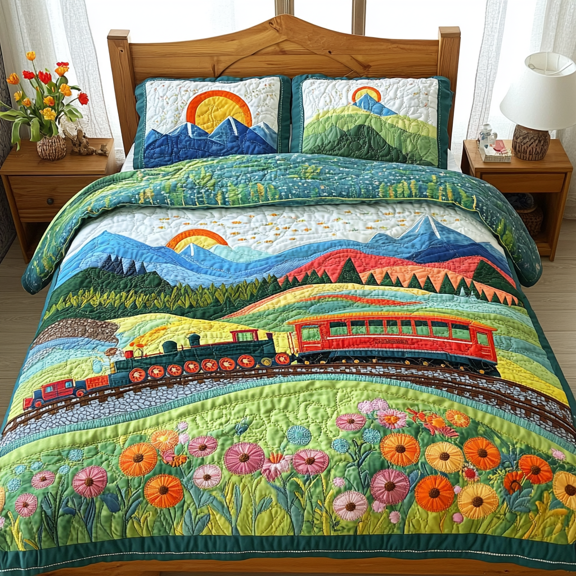 Floral Train 3-Piece Quilted Bedding Set