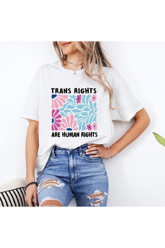 Floral Trans Righ S1Hirt - Artistic B1Oho Transgender Pride