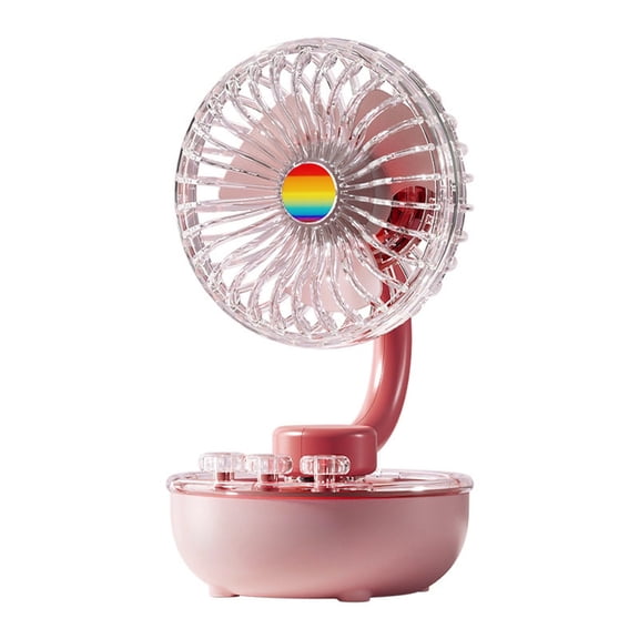 Floral Transparent Desk Fan With Night Ligh Rechargeable Quiet Oscillating Mini Air Circulator Adjustable Table Fan For Bedroom Camping Rv(Pink-21Cm)